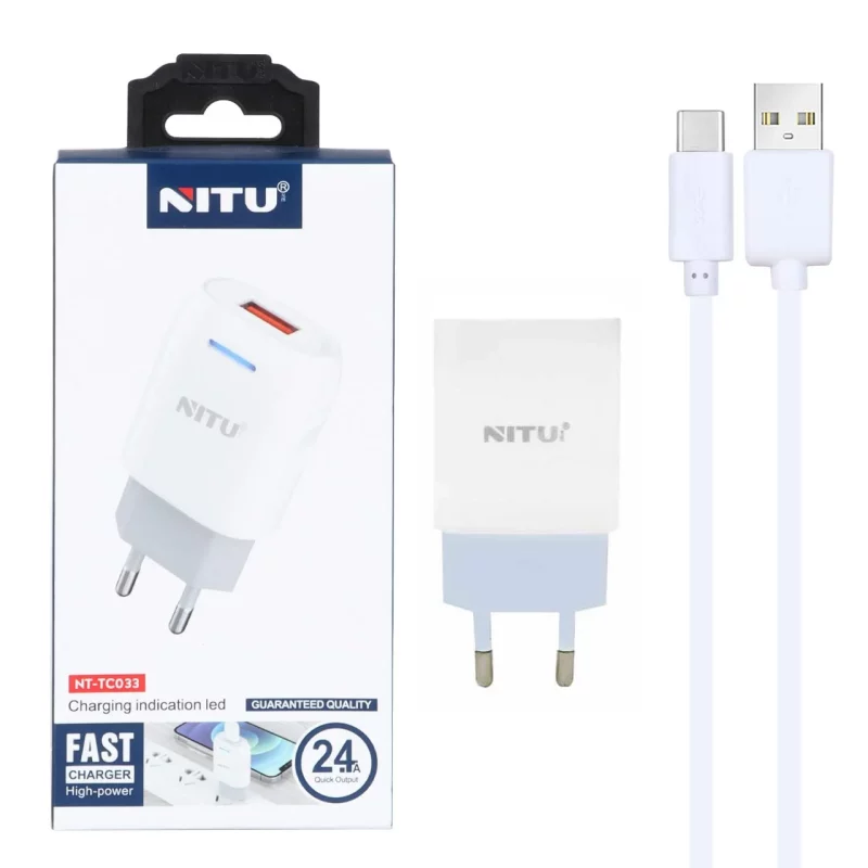 شارژر دیواری فست تک پورت Nitu مدل NT-TC033 به همراه کابل شارژ Type-C - سفید (گارانتی 18 ماه تعویض نیکان همراه) - تصویر 2