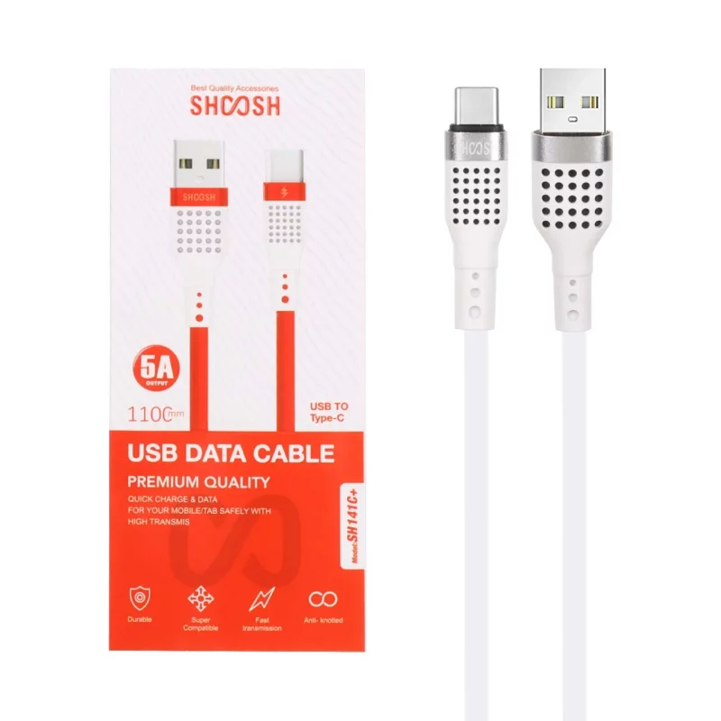 کابل شارژ سیلیکونی 1.1 متری فست Shoosh Type-C مدل +SH141C - سفید - SMO - تصویر 2