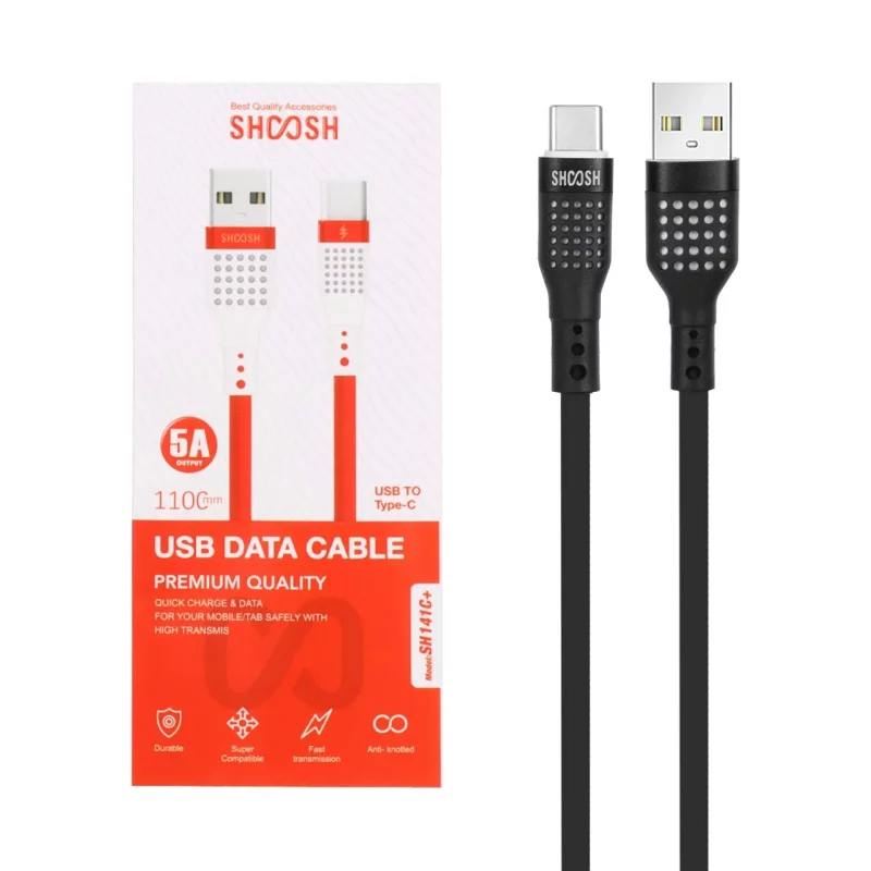کابل شارژ سیلیکونی 1.1 متری فست Shoosh Type-C مدل +SH141C - مشکی - SMO - تصویر 2