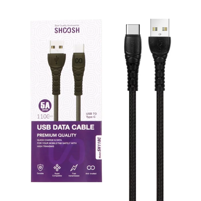 کابل شارژ کنفی 1.1 متری فست Shoosh Type-C مدل SH118C - مشکی - SMO - تصویر 2