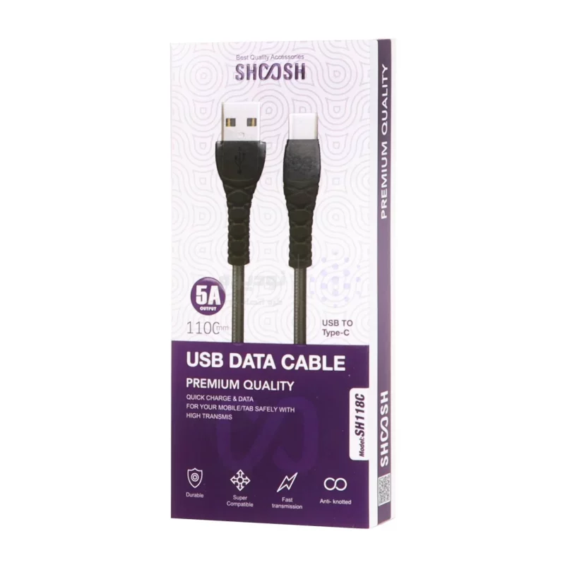 کابل شارژ کنفی 1.1 متری فست Shoosh Type-C مدل SH118C - مشکی - SMO - تصویر 4