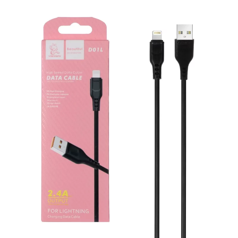 کابل شارژ فست آیفون DENMEN مدل D01L - مشکی - تصویر 2