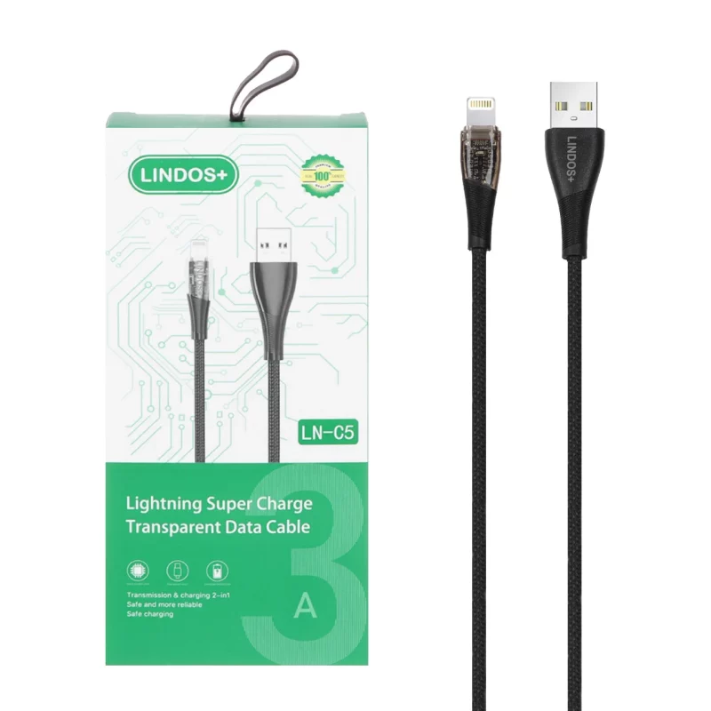 کابل شارژ فست آیفون +Lindos مدل LN-C5 - مشکی - تصویر 2