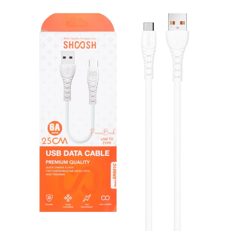 کابل شارژ فست پاوربانک Shoosh Type-C مدل SH-601C - سفید - SMO - تصویر 2