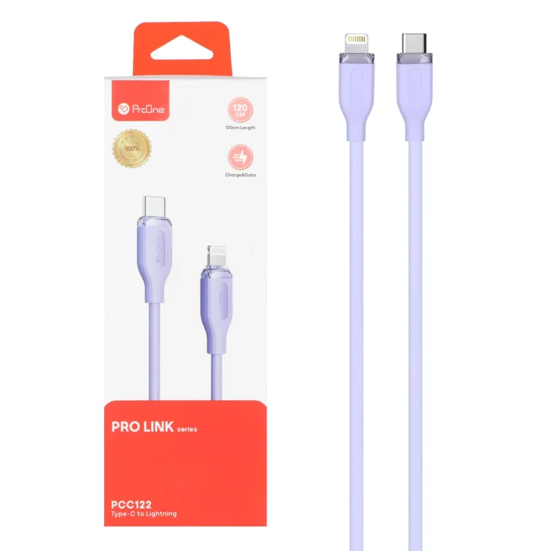 کابل شارژ و دیتا فست و ProOne Type-C To Lightning PD مدل PCC122 - بنفش - تصویر 2