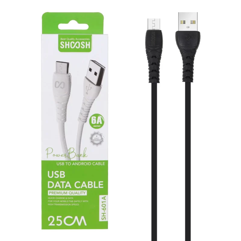 کابل شارژ فست پاوربانک اندروید Shoosh مدل SH-601A - مشکی - SMO - تصویر 2