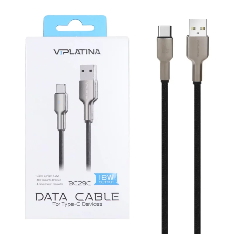 کابل شارژ فست VIPLATINA Type-C مدل BC29C 18W - مشکی (گارانتی 18 ماه تعویض نیکان همراه) - تصویر 2
