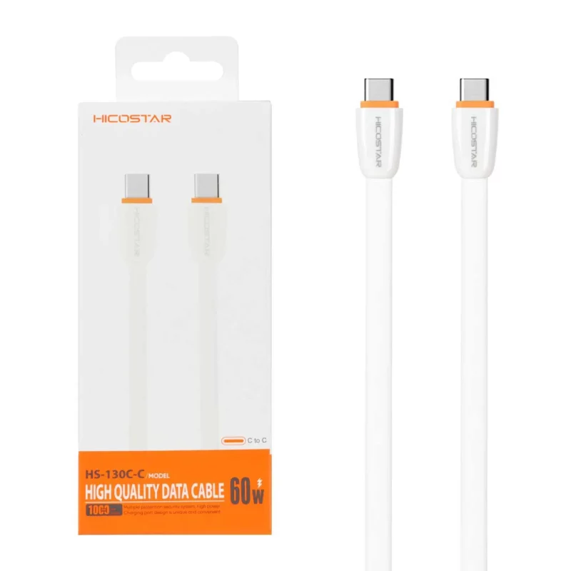 کابل شارژ فست و Hicostar Type-C to Type-C PD مدل HS-130C-C 60W - سفید - تصویر 2