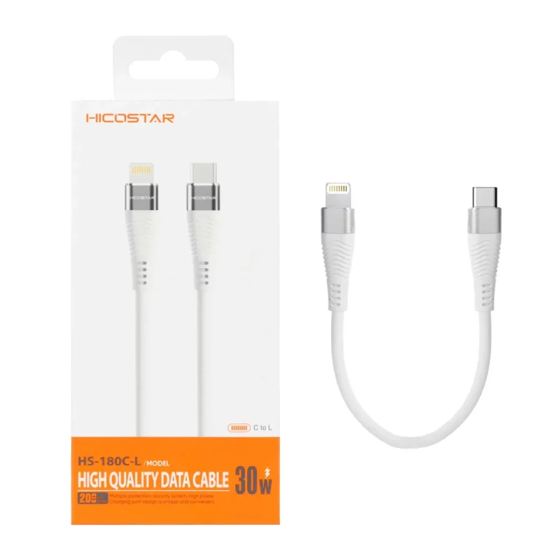 کابل شارژ پاوربانک فست و Hicostar Type-C to Lightning PD مدل HS-180C-L 30W - سفید - تصویر 2