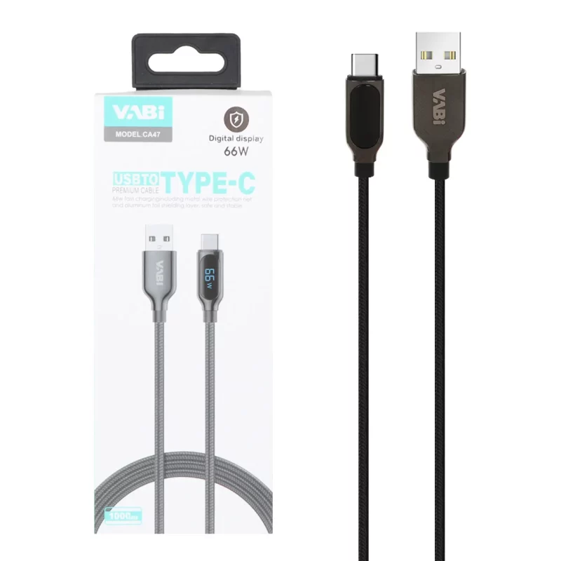 کابل شارژ فست VABI Type-C مدل CA47 66W - مشکی (به همراه نشانگر دیجیتال) - تصویر 2
