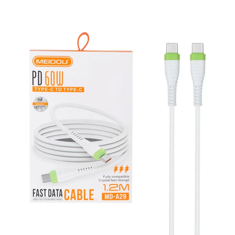 کابل شارژ 1.2 متری فست و Meidou Type-C To Type-C PD مدل MD-A29 60W - سفید - تصویر 2