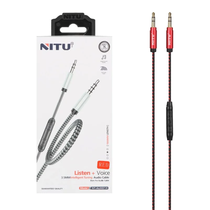 کابل صدا 1.5 متری کنفی Nitu Aux دارای کلیدهای کنترلی روی کابل مدل NT-AUX014 - قرمز (گارانتی 18 ماه تعویض نیکان همراه) - تصویر 2