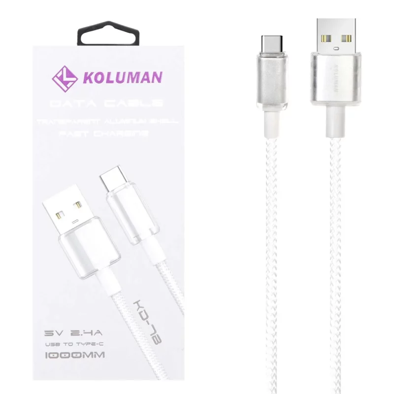 کابل شارژ فست Koluman Type-C مدل KD-78 - سفید (گارانتی یکساله PMC) - تصویر 2