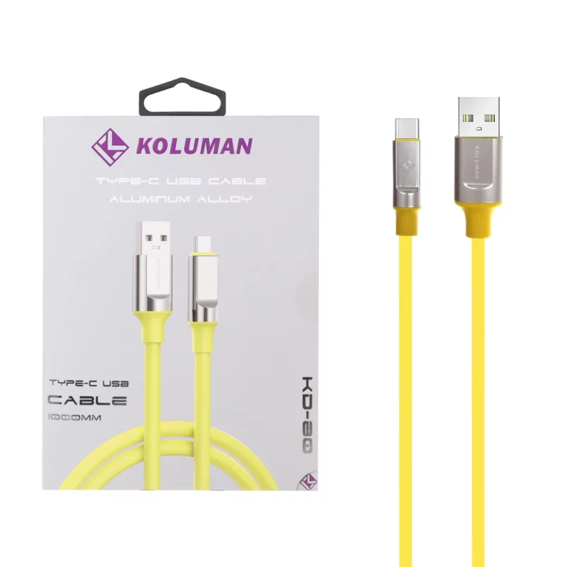 کابل شارژ فست Koluman Type-C مدل KD-80 - زرد (گارانتی یکساله PMC) - تصویر 2