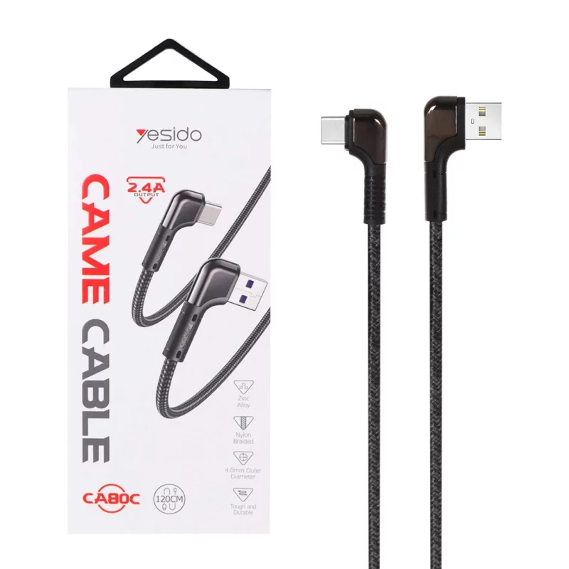 کابل شارژ و دیتا 1.2 متری فست کنفی Yesido Type-C مدل CA80C - مشکی (گارانتی 18 ماه تعویض نیکان همراه) - تصویر 2