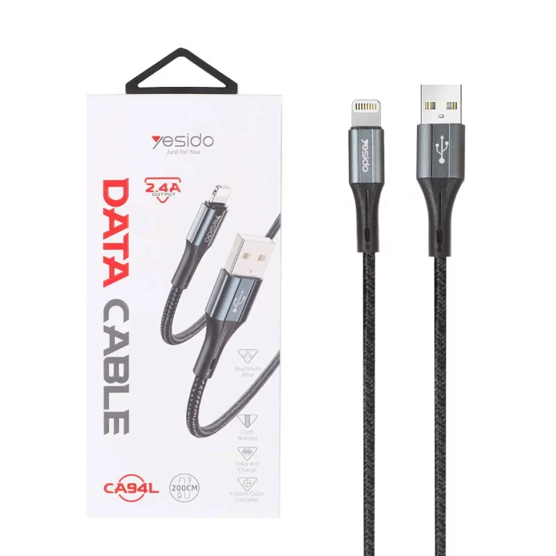 کابل شارژ و دیتا 2 متری فست آیفون کنفی Yesido مدل CA94L - مشکی (گارانتی 18 ماه تعویض نیکان همراه) - تصویر 2