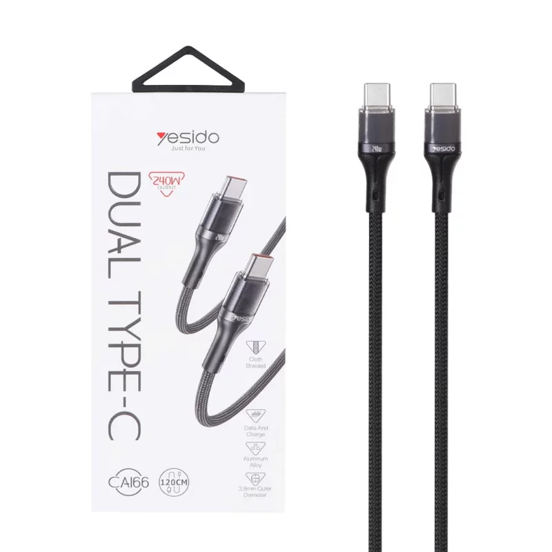 کابل شارژ 1.2 متری PD و فست Yesido Type-C To Type-C مدل CA166 240W - مشکی (گارانتی 18 ماه تعویض نیکان همراه) - تصویر 2