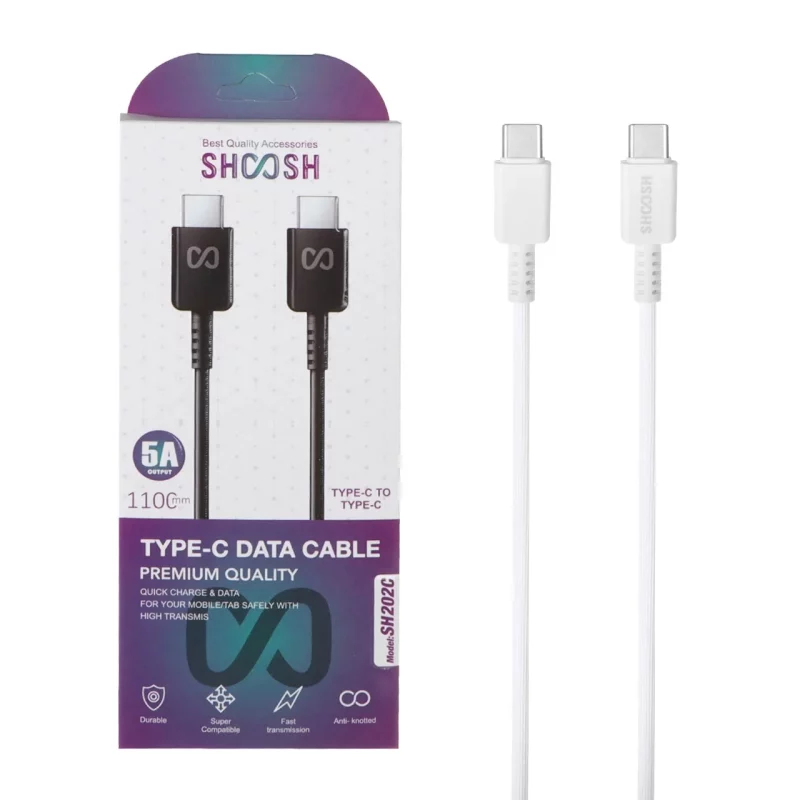 کابل شارژ فست 1.1 متری Shoosh Type-C To Type-C مدل SH202C - سفید - SMO - تصویر 2