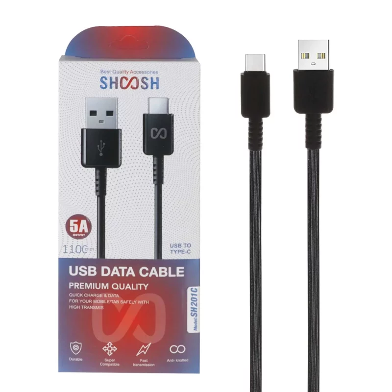 کابل شارژ فست 1.1 متری Shoosh Type-C مدل SH201C - مشکی - SMO - تصویر 2