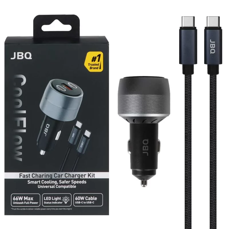 شارژر فندکی PD و فست سه پورت JBQ مدل Cool Flow C82339A 66W به همراه کابل شارژ Type-C To Type-C - مشکی (گارانتی یکساله رصاصی) - تصویر 2
