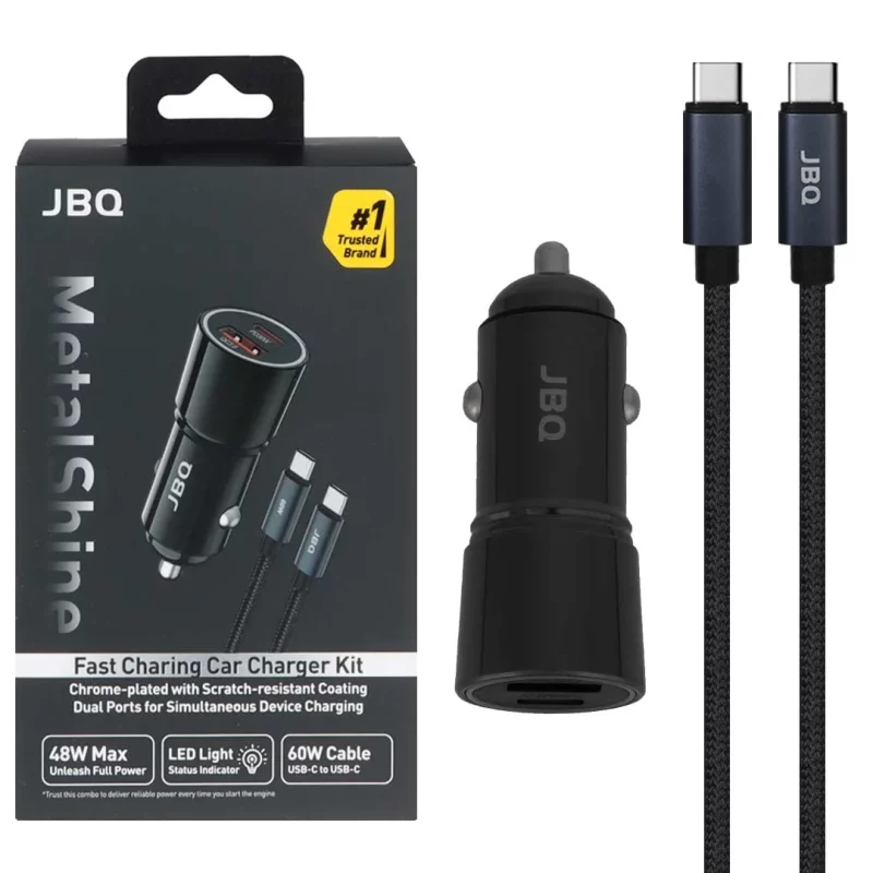 شارژر فندکی PD و فست دو پورت JBQ مدل Metal Shine C756962 به همراه کابل شارژ Type-C To Type-C - مشکی (گارانتی یکساله رصاصی) - تصویر 2