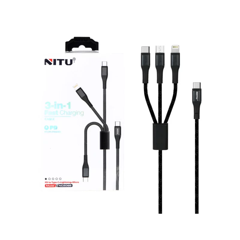 کابل شارژودیتا 1.2متری PD و فست سه کاره Nitu مدل NC206B - مشکی (گارانتی 18 ماه تعویض نیکان همراه) - تصویر 2