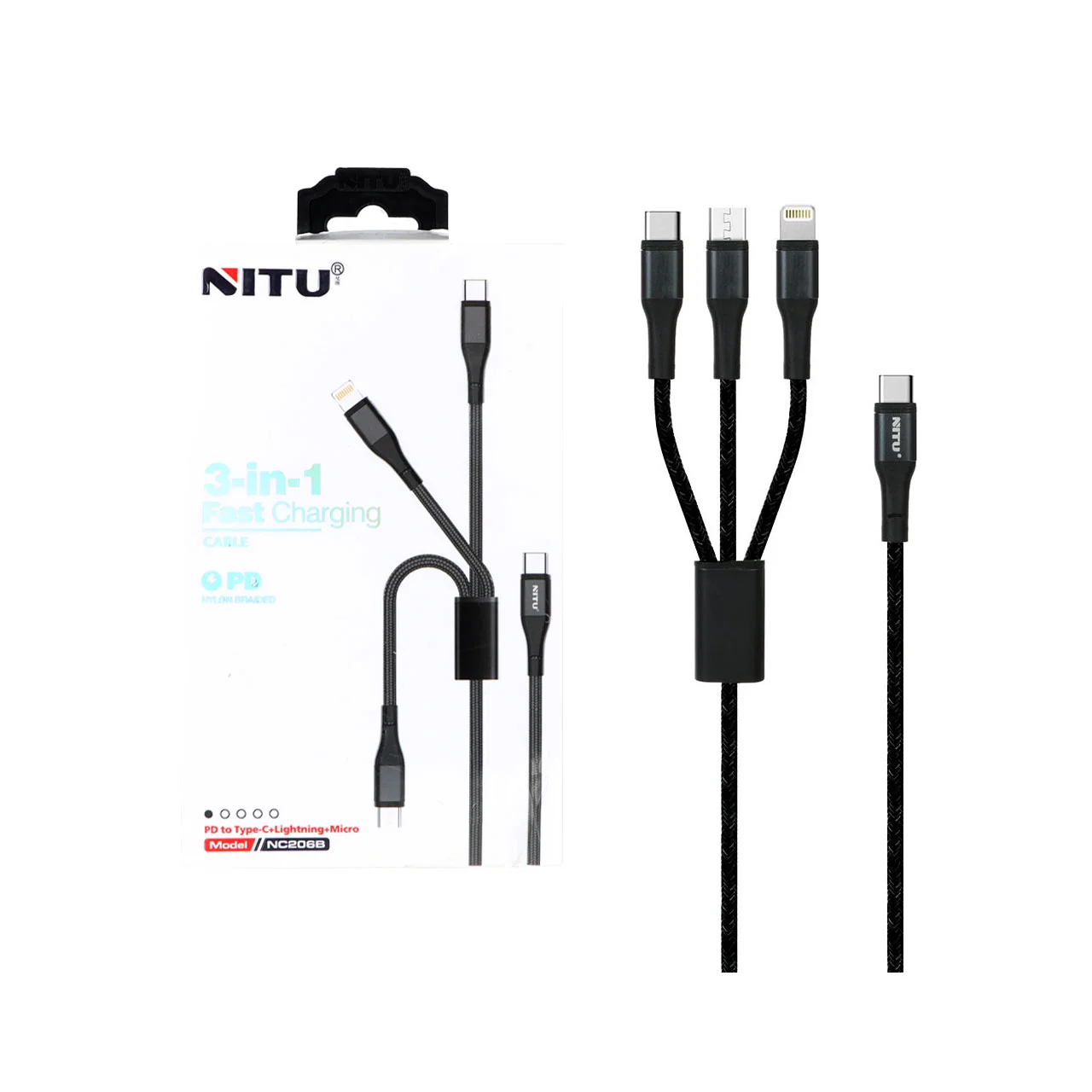 1587-1585568-1 کابل شارژودیتا 1.2متری PD و فست سه کاره Nitu مدل NC206B - مشکی (گارانتی 18 ماه تعویض نیکان همراه) - تصویر 1