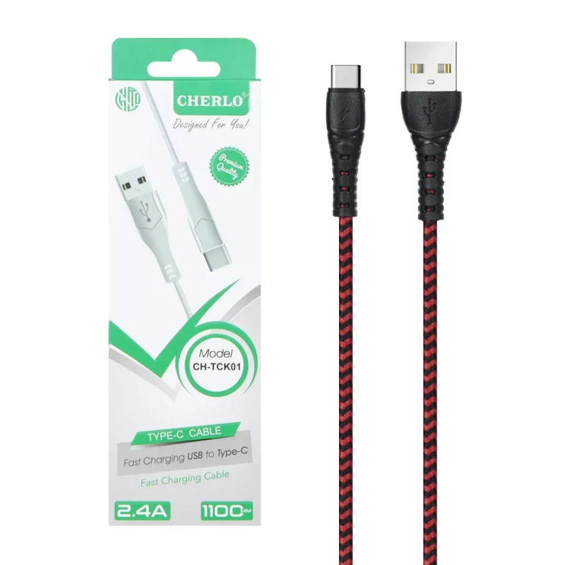 کابل شارژ 1.1 متری فست CHERLO Type-C مدل CH-TCK01 - مشکی قرمز - SMO - تصویر 2