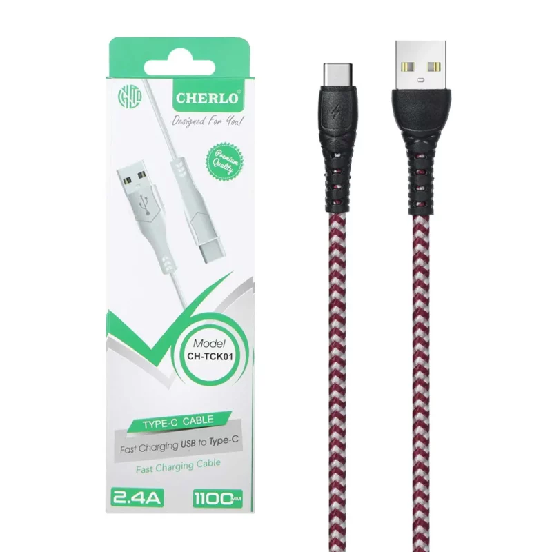 کابل شارژ 1.1 متری فست CHERLO Type-C مدل CH-TCK01 - سفید قرمز - SMO - تصویر 2