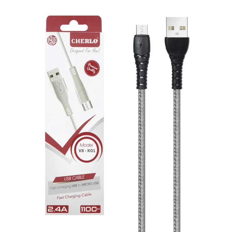 کابل شارژ 1.1 متری فست اندروید CHERLO مدل V8-K01 - طوسی - SMO - تصویر 2