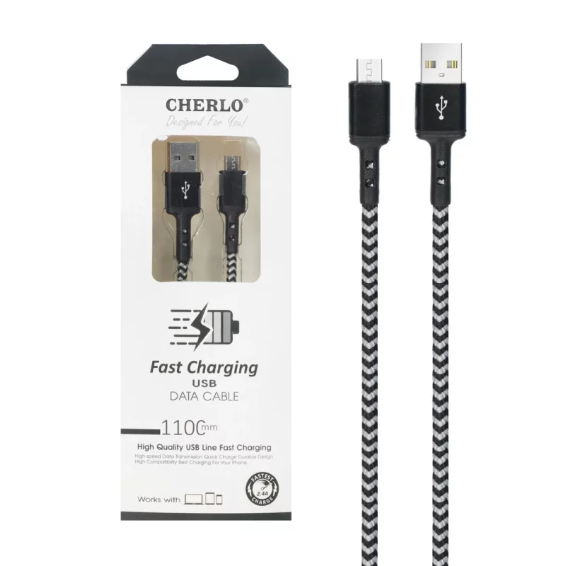 کابل شارژ 1.1 متری فست اندروید CHERLO مدل CH-V821 - مشکی سفید - SMO - تصویر 2