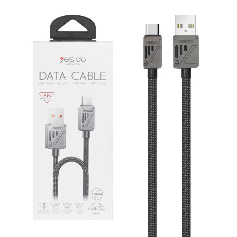 کابل شارژ 1.2 متری فست کنفی Yesido Type-C مدل CA135C 18W - خاکستری (گارانتی 18 ماه تعویض نیکان همراه) - تصویر 2