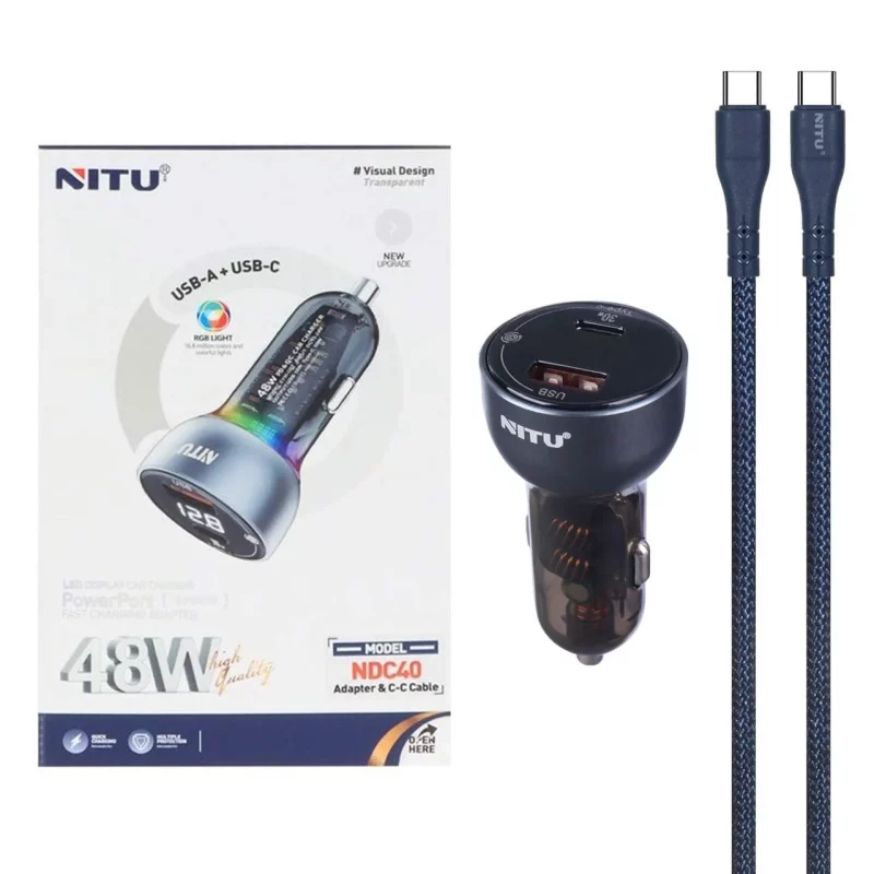 شارژر فندکی فست و PD دو پورت Nitu مدل NDC40 48W به همراه کابل شارژ Type-C To Type-C - سرمه ای (گارانتی 18 ماه تعویض نیکان همراه) - تصویر 2