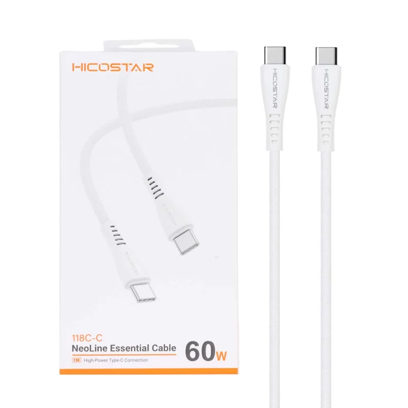 کابل شارژ فست Hicostar Type-C to Type-C مدل 118C-C 60W - سفید - تصویر 2