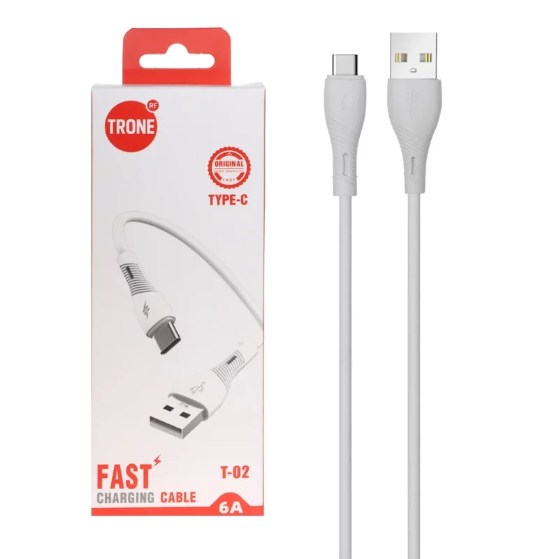کابل شارژ فست Trone Type-C مدل T-02- سفید - DST (گارانتی شش ماهه) - تصویر 2