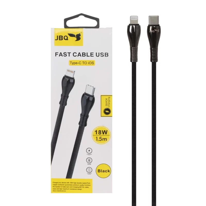 کابل شارژ 1.5 متری فست JBQ Type-C to Lightning مدل CB-12P1 - مشکی (گارانتی یکساله رصاصی) - تصویر 2