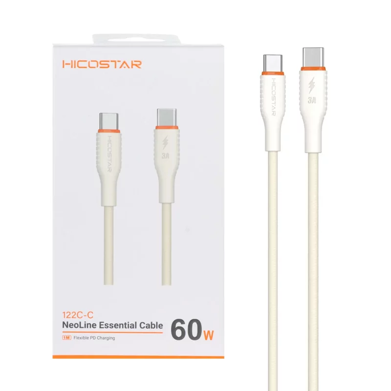 کابل شارژ فست و Hicostar Type-C to Type-C PD مدل 122C-C 60W - کرم - تصویر 2