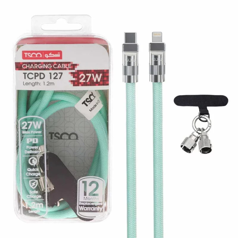 کابل شارژ 1.2 متری PD و فست TSCO Type-C To Lightning مدل TCPD 127 27W - سبز - تصویر 2