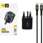 شارژر دیواری فست و PD دو پورت JBQ مدل WC-608B 20W همراه با کابل Type-C To Lightning - مشکی (گارانتی یکساله رصاصی)