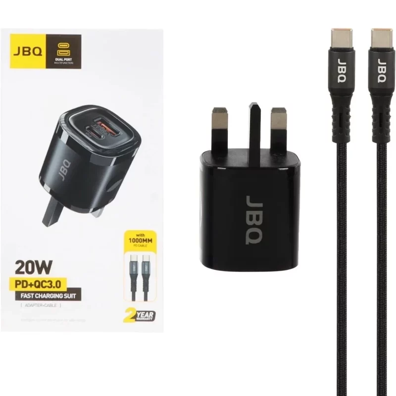 شارژر دیواری فست و PD دو پورت JBQ مدل WC-608B 20W همراه با کابل Type-C To Lightning - مشکی (گارانتی یکساله رصاصی) - تصویر 2