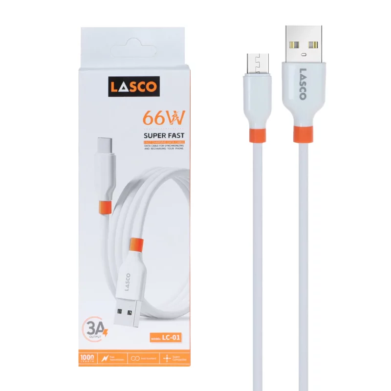 کابل شارژ فست اندروید Lasco مدل LC-01 66W - سفید - DST(گارانتی شش ماهه) - تصویر 2