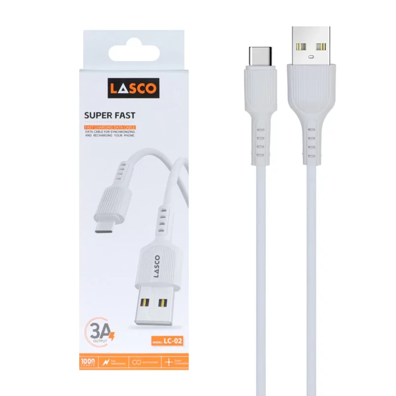 کابل شارژ فست Lasco Type-C مدل LC-02 - سفید - DST (گارانتی شش ماهه) - تصویر 2