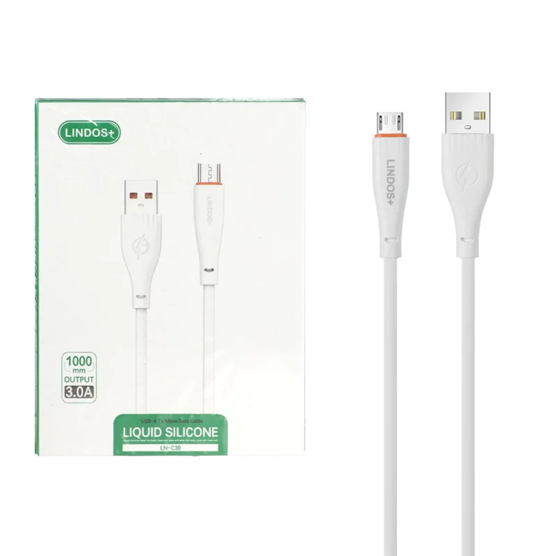 کابل شارژ فست اندروید +Lindos مدل LN-C30 - سفید - تصویر 2