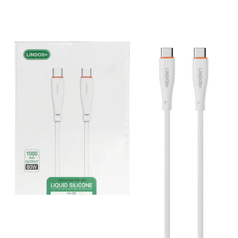 کابل شارژ فست Lindos+ Type-C To Type-C مدل LN-C30 60W - سفید - تصویر 2