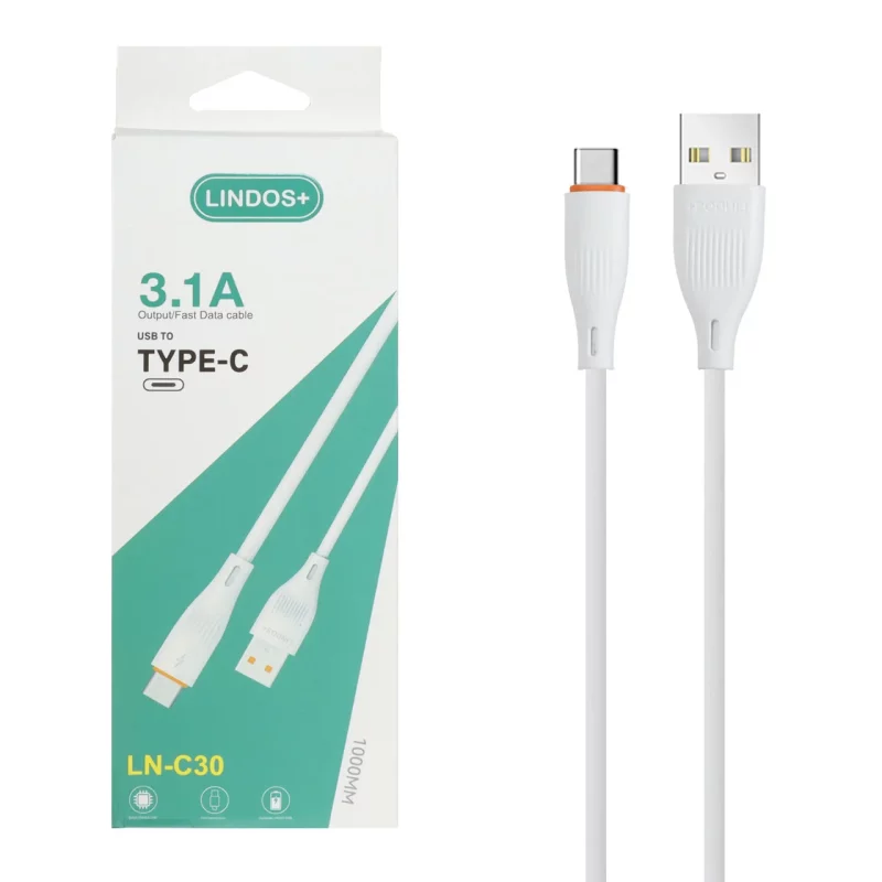 کابل شارژ فست Lindos+ Type-C مدل LN-C30 - سفید - تصویر 2