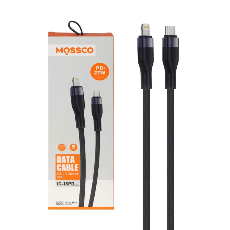 کابل شارژ PD و فست Mossco Type-C To Lightning مدل IC-18PD 27W - مشکی - تصویر 2