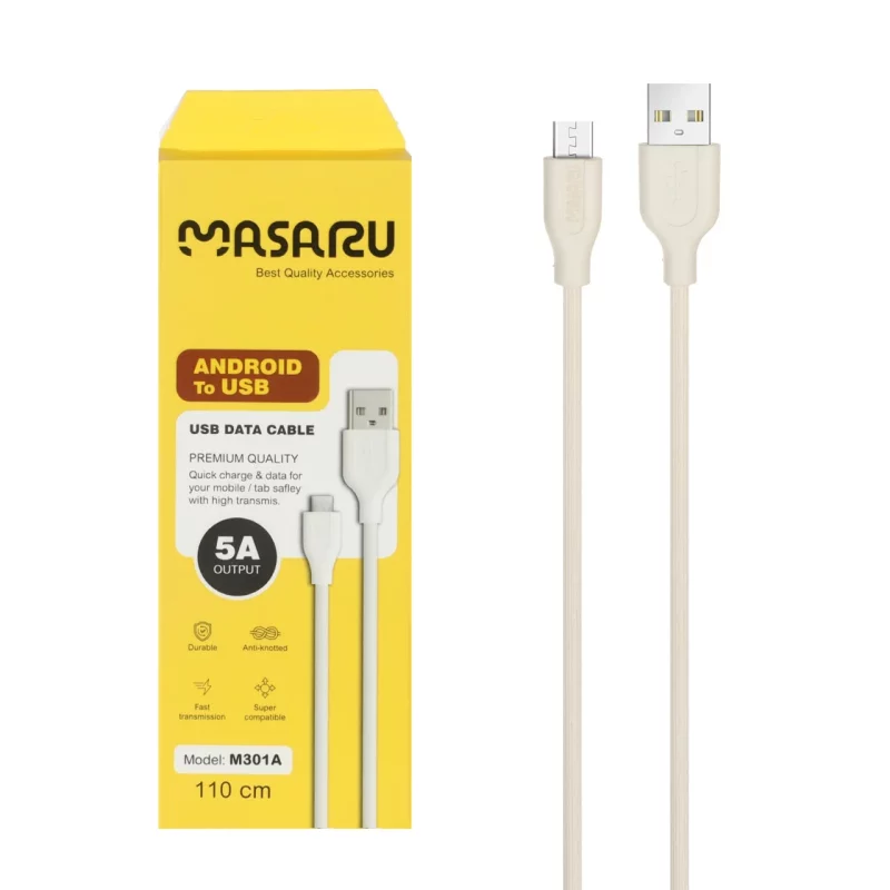 کابل شارژ 1.1 متری فست اندروید Masaru مدل M301A - سفید - SMO - تصویر 2