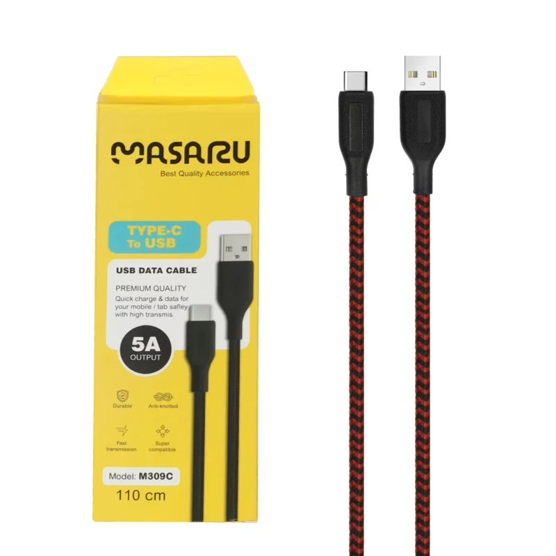 کابل شارژ 1.1 متری فست Masaru Type-C مدل M309C - مشکی قرمز - SMO - تصویر 2