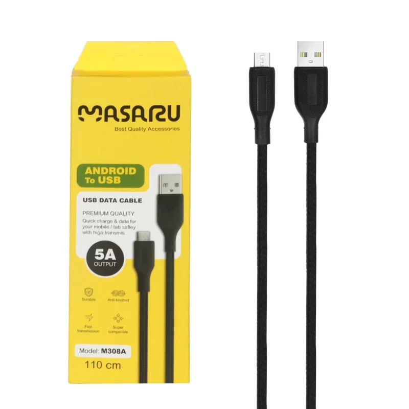 کابل شارژ 1.1 متری فست اندروید Masaru مدل M308A - مشکی - SMO - تصویر 2