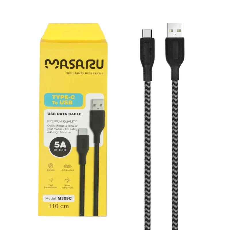کابل شارژ 1.1 متری فست Masaru Type-C مدل M309C - مشکی سفید - SMO - تصویر 2